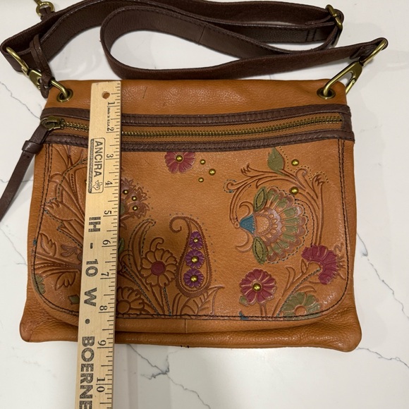 Floral Embossed Fossil Tan Leather Crossbody Bag - Picture 5 of 12